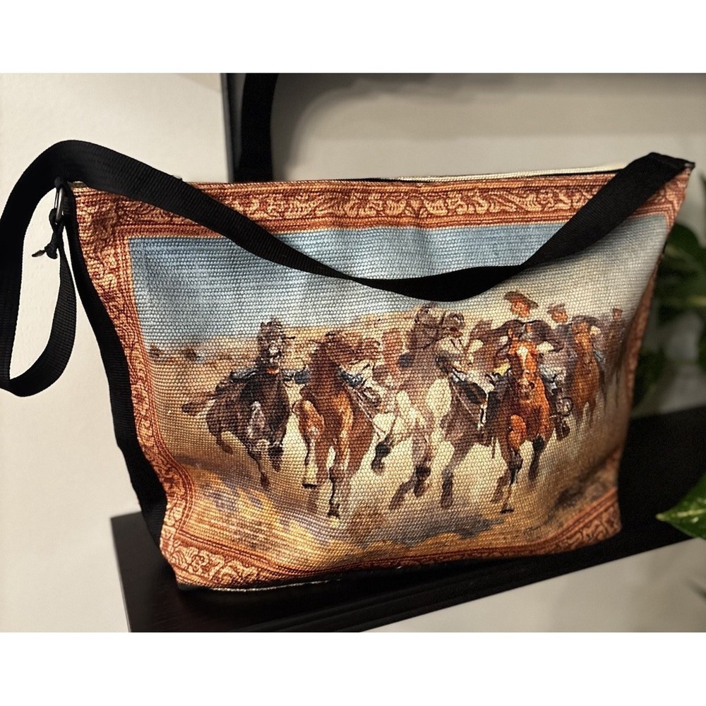 El Paso Saddle Blanket Co Southwestern‎ Tapestry Tote Bag Equestrian Cowboy West
